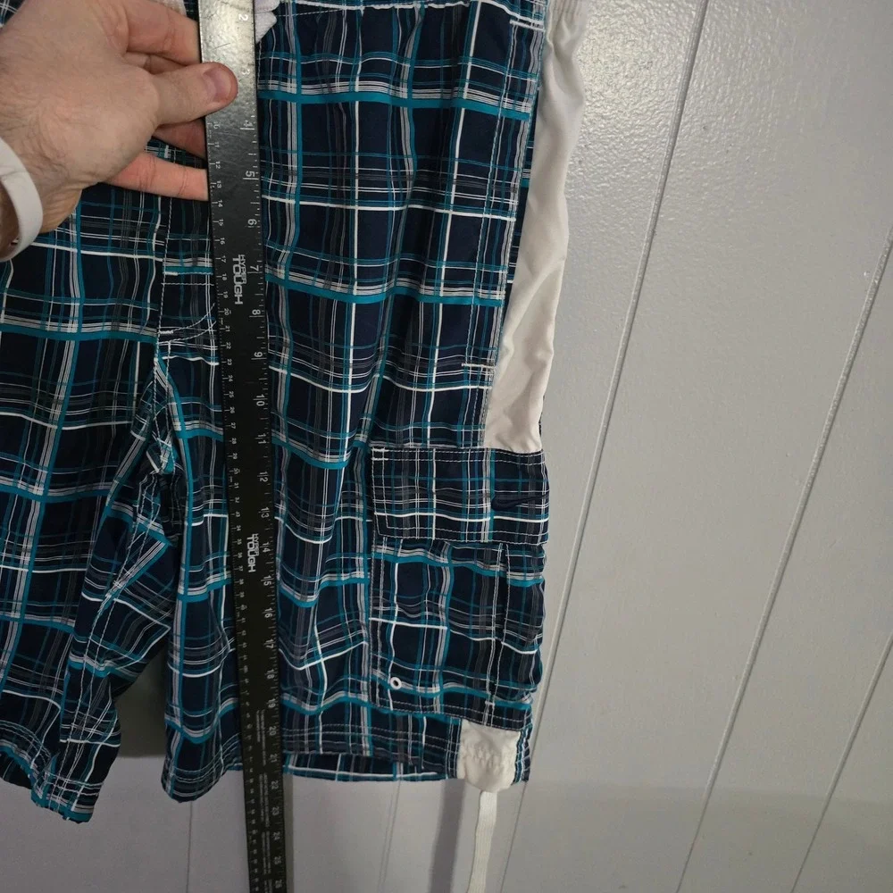 Nike‎ Cargo Board Shorts Mens Medium Blue Plaid Athletic Dept Swim Trunks